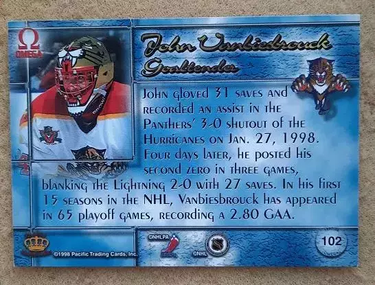 НХЛ Джон Ванбисбрук Флорида Пантерз № 102 1