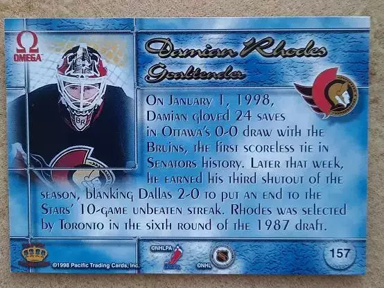 НХЛ Дэмиан Роудз Оттава Сенаторз № 157 1