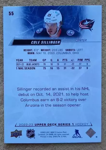 НХЛ Коул Силлинджер Коламбус Блю Джекетс № 55 1