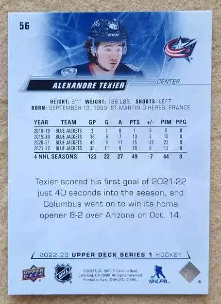 НХЛ Александр Тексье Коламбус Блю Джекетс № 56 1