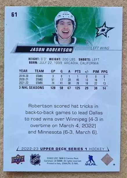НХЛ Джейсон Робертсон Даллас Старз № 61 1