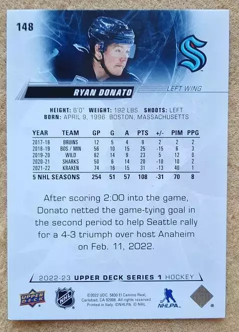 НХЛ Райан Донато Сиэтл Кракен № 148 1