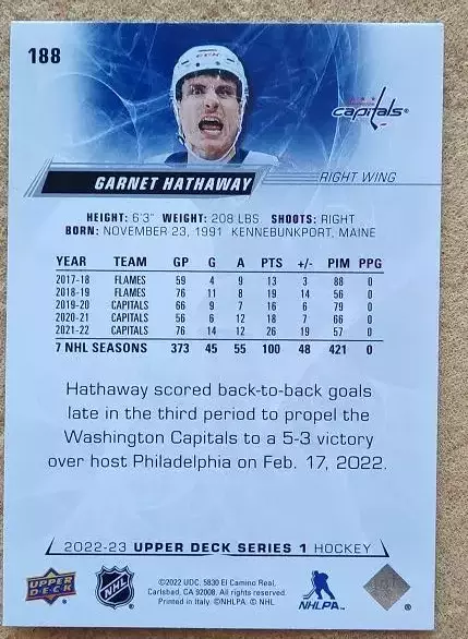 НХЛ Гарнет Хэтэуэй Вашингтон Кэпиталз № 188 1