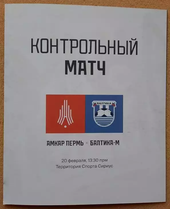 Амкар Пермь - Балтика Калининград мол 20.02.2026