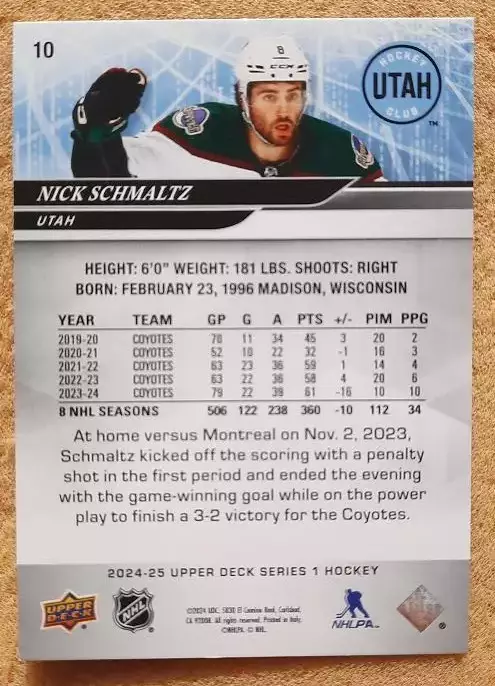 НХЛ Ник Шмальц Юта Маммот № 10 1