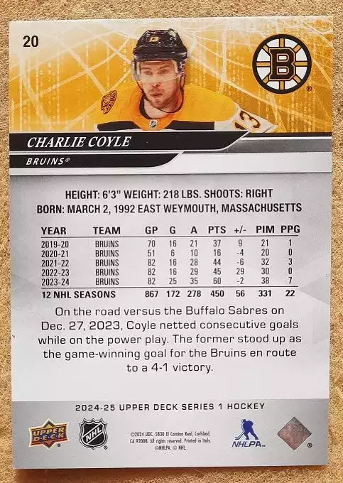 НХЛ Чарли Койл Бостон Брюинз № 20 1