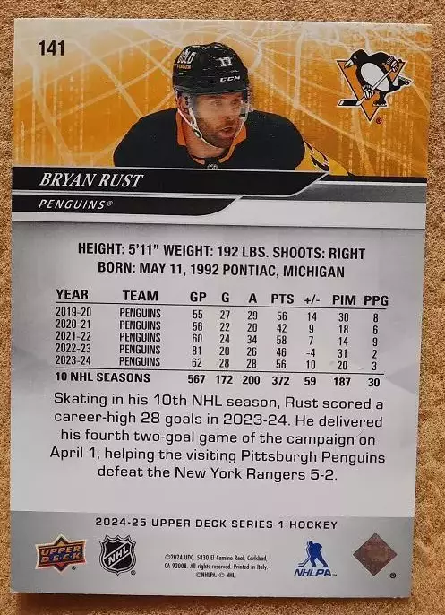 НХЛ Брайан Раст Питтсбург Пингвинз № 141 1