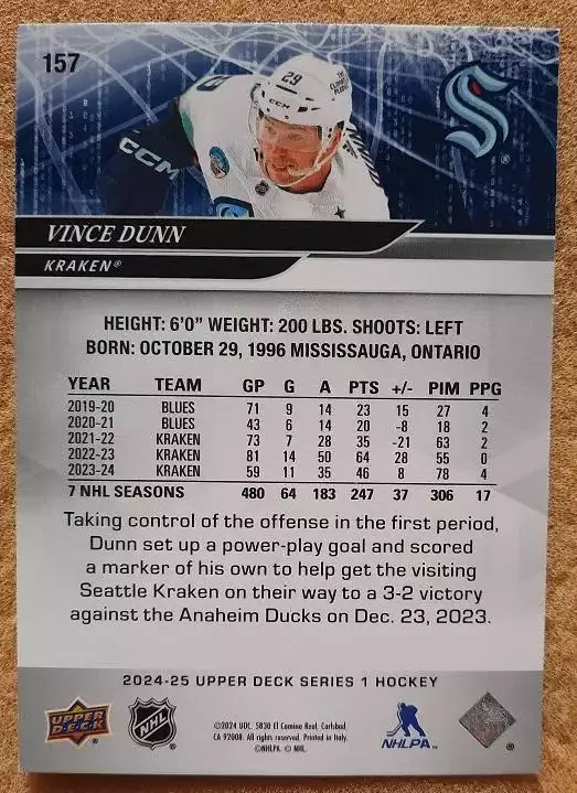 НХЛ Винс Данн Сиэтл Кракен № 157 1