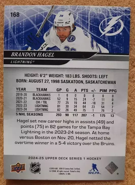 НХЛ Брэндон Хэйгел Тампа Бэй Лайтнинг № 168 1