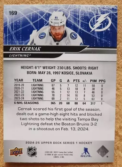 НХЛ Эрик Чернак Тампа Бэй Лайтнинг № 169 1