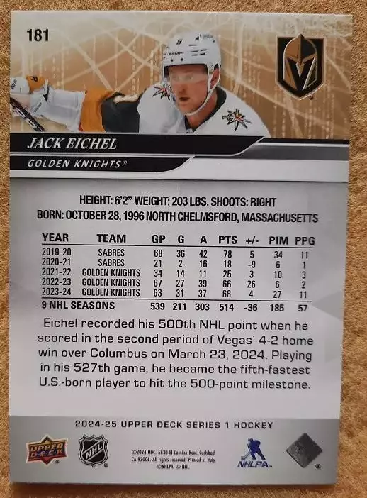 НХЛ Джек Айкел Вегас Голден Найтс № 181 1