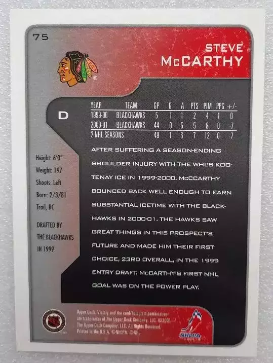 НХЛ Стив Маккарти Чикаго Блэкхокс № 75 1