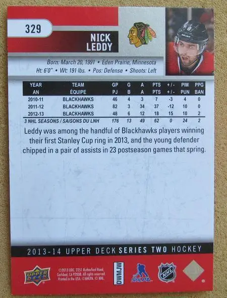 НХЛ Ник Ледди Чикаго Блэкхокс № 329 1
