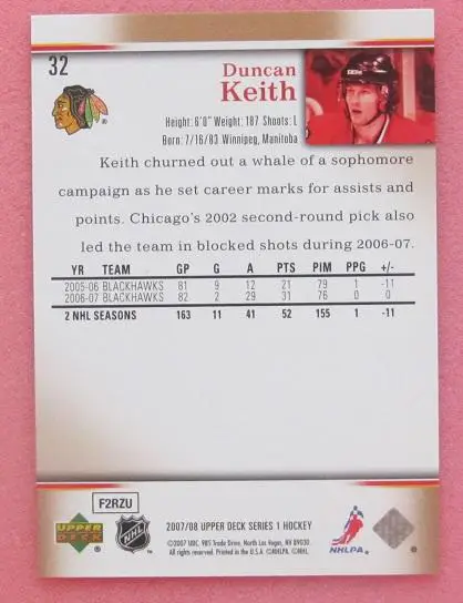 НХЛ Данкан Кит Чикаго Блэкхокс № 32 1