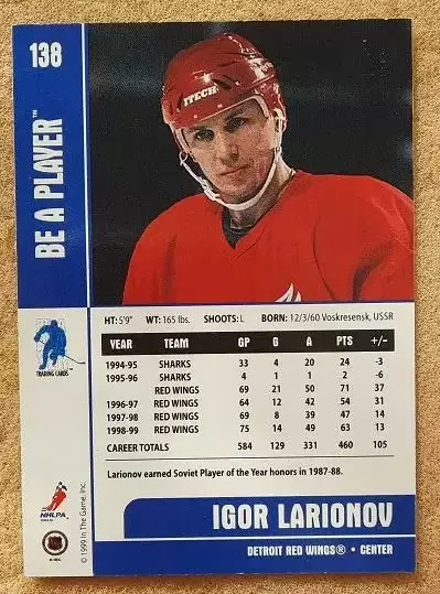 НХЛ Игорь Ларионов Детройт Ред Уингз Воскресенск ЦСКА Москва № 138 1