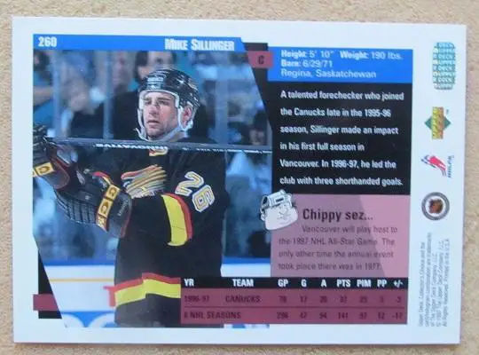 НХЛ Майк Силлинджер Ванкувер Кэнакс № 260 1