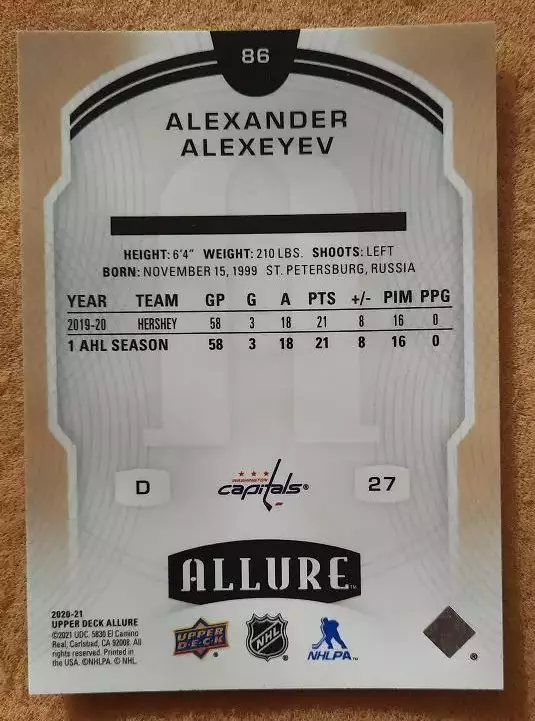 НХЛ Александр Алексеев Вашингтон Кэпиталз СКА-Серебряные Львы СПб № 86 1