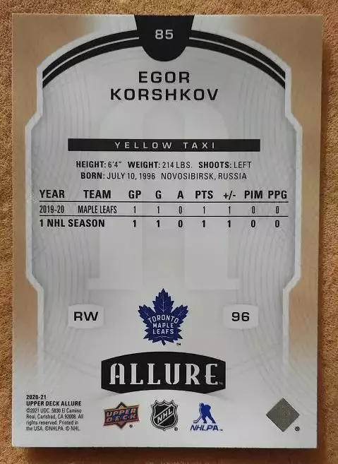 НХЛ Егор Коршков Торонто Мэйпл Лифс Локомотив Ярославль № 85 1