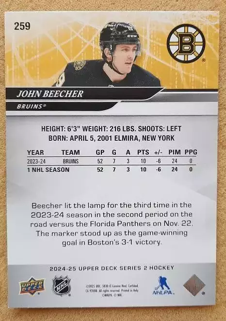 НХЛ Джон Бишер Бостон Брюинз № 259 1