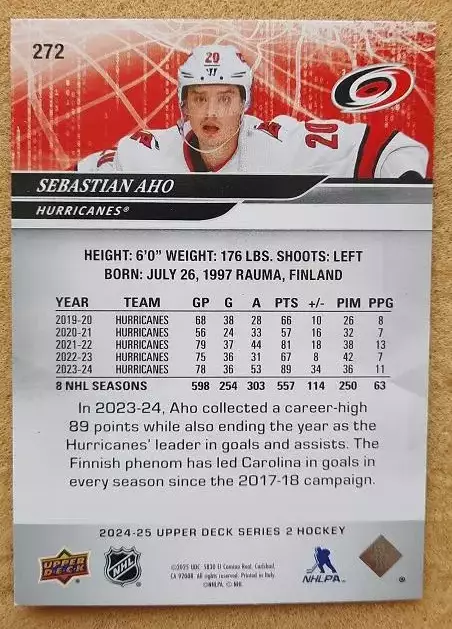 НХЛ Себастьян Ахо Каролина Харрикейнз № 272 1