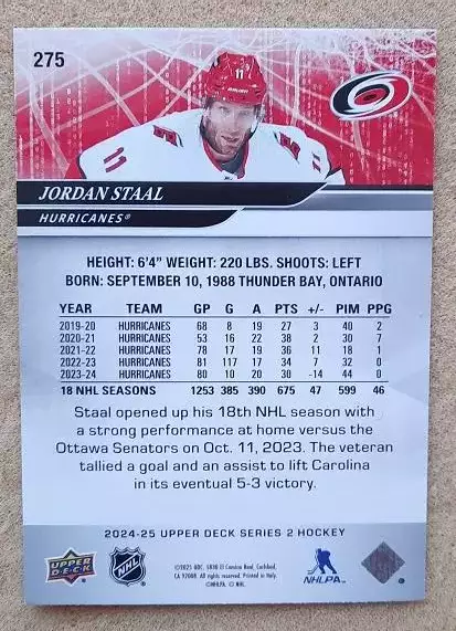 НХЛ Джордан Стаал Каролина Харрикейнз № 275 1