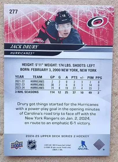 НХЛ Джек Друри Каролина Харрикейнз № 277 1