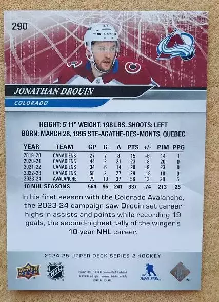 НХЛ Джонатан Друэн Колорадо Эвеланш № 290 1