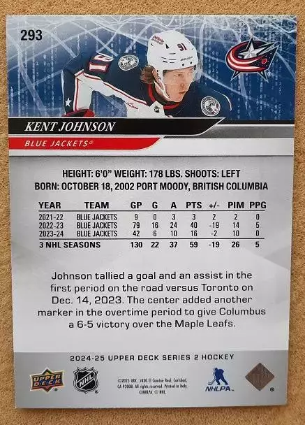 НХЛ Кент Джонсон Коламбус Блю Джекетс № 293 1