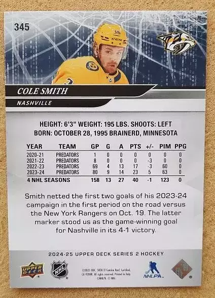 НХЛ Коул Смит Нэшвилл Предаторз № 345 1