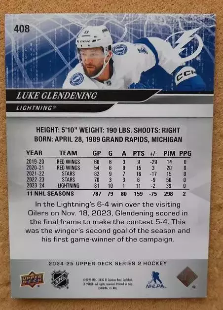 НХЛ Люк Гленденинг Тампа Бэй Лайтнинг № 408 1