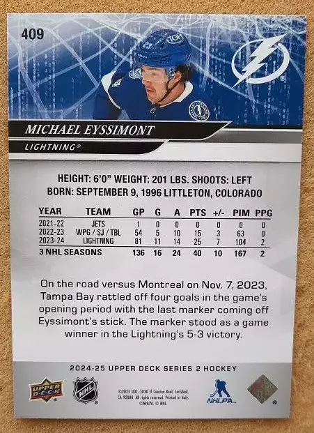 НХЛ Майкл Эйссимонт Тампа Бэй Лайтнинг № 409 1