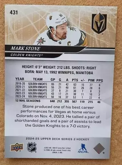 НХЛ Марк Стоун Вегас Голден Найтс № 431 1