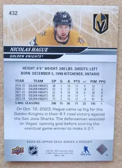 НХЛ Николас Хаг Вегас Голден Найтс № 432 1