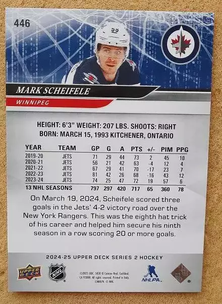 НХЛ Марк Шейфеле Виннипег Джетс № 446 1