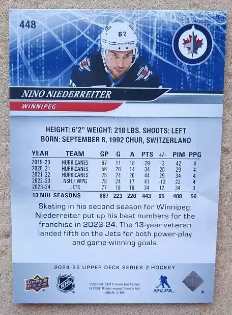 НХЛ Нино Нидеррайтер Виннипег Джетс № 448 1