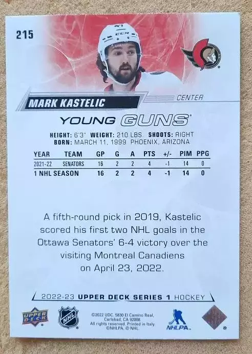 НХЛ Марк Кастелич Оттава Сенаторз № 215 1