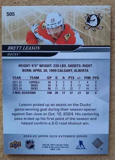 НХЛ Бретт Лисон Анахайм Дакс № 505 1