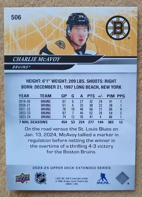НХЛ Чарли Макэвой Бостон Брюинз № 506 1