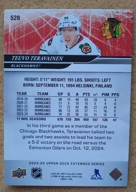 НХЛ Теуво Терявяйнен Чикаго Блэкхокс № 528 1
