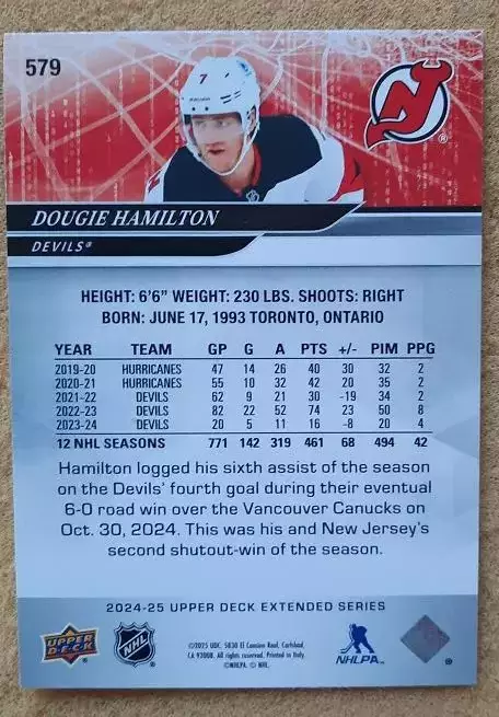 НХЛ Дуги Хэмилтон Нью-Джерси Дэвилз № 579 1