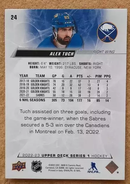 НХЛ Алекс Так Баффало Сейбрз № 24 1