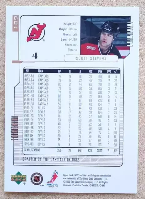 НХЛ Скотт Стивенс Нью-Джерси Дэвилз № 109 1