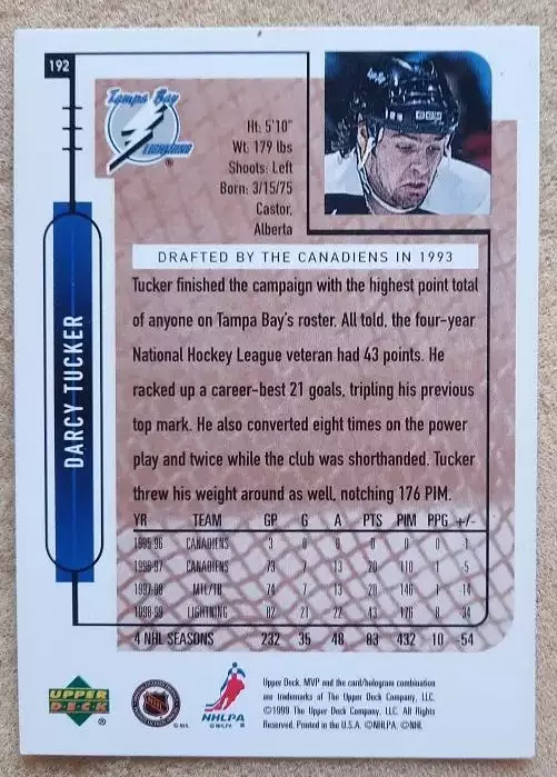 НХЛ Джон Такер Тампа Бэй Лайтнинг № 192 1