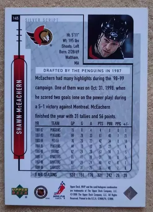 НХЛ Шон Макихерн Оттава Сенаторз № 145 автограф 1