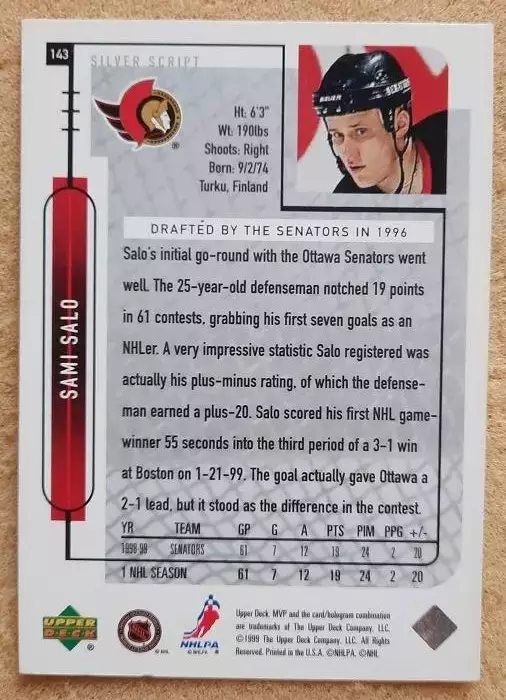 НХЛ Сами Сало Оттава Сенаторз № 143 автограф 1