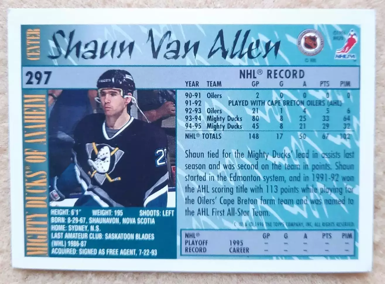 НХЛ Шон ван Аллен Анахайм Майти Дакс № 297 м 1