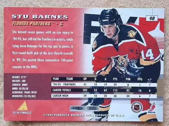 НХЛ Стю Барнс Флорида Пантерз № 40 1