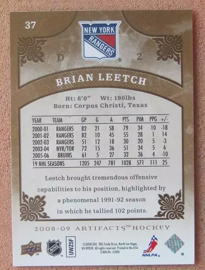 НХЛ Брайан Лич Нью-Йорк Рейнджерс № 37 1