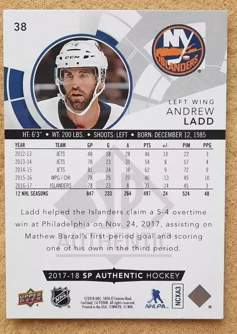 НХЛ Эндрю Лэдд Нью-Йорк Айлендерс № 38 1