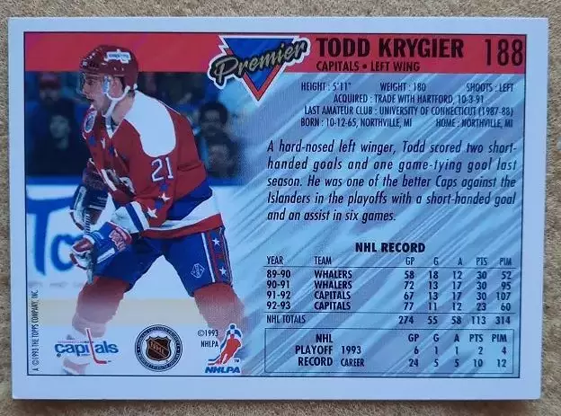 НХЛ Тодд Крюгер Вашингтон Кэпиталз № 188 голд 1